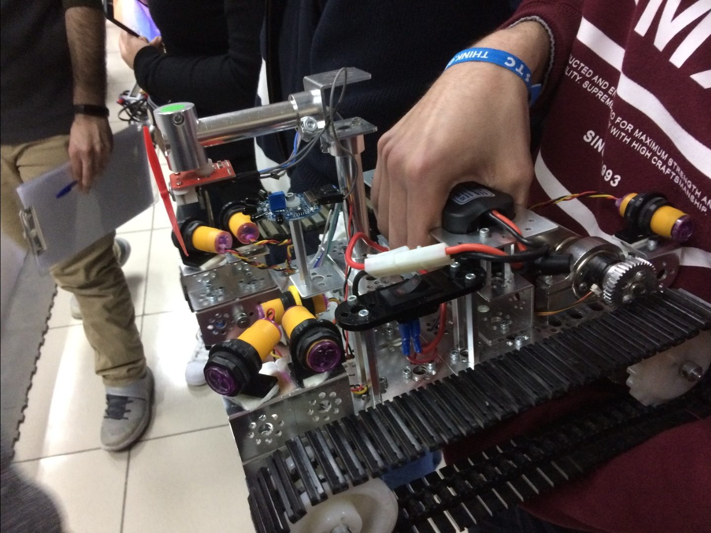 The tracked firefighter robot with IR sensors and an aluminium frame